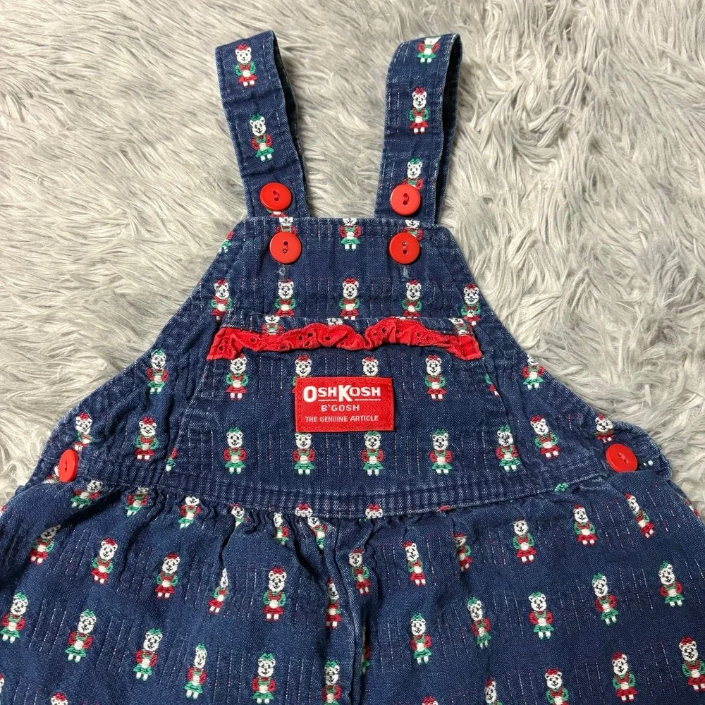 Vintage 1990's Oshkosh B'Gosh Christmas Bear Themed Overalls Toddler Girls 2T